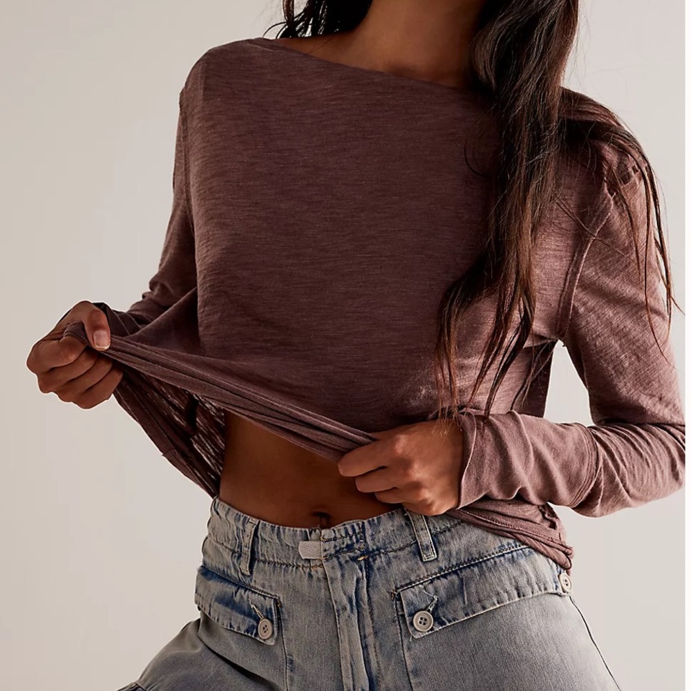 Free People Kimmi Cotton Blend Top in Chocolate Love